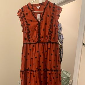 Rust Colored Midi Dress with Black Details